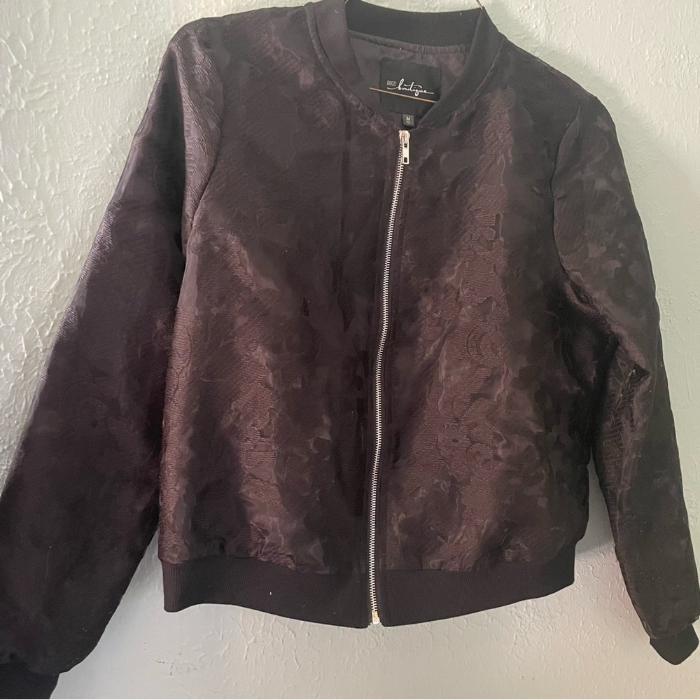 BKE Boutique Black Lace Bomber lightweight jacket! size medium